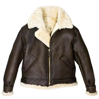 B4 Brown Genuine Leather Jacket Faux Shearling image 0
