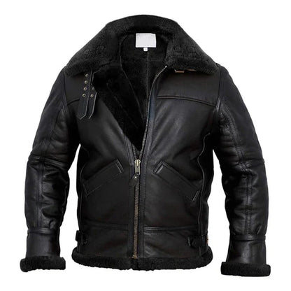 Men's Adjustable Collar Faux Shearling Leather Jacket image 0