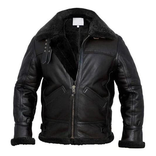 Men's Adjustable Collar Faux Shearling Leather Jacket image 0