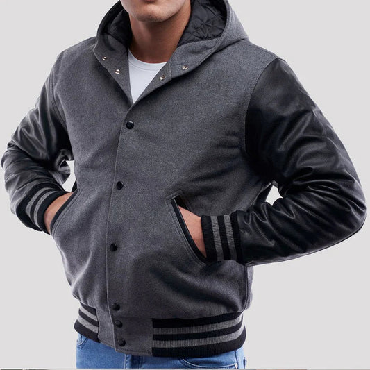 Men's Light Oxford Wool Varsity Hoodie Jacket image 0