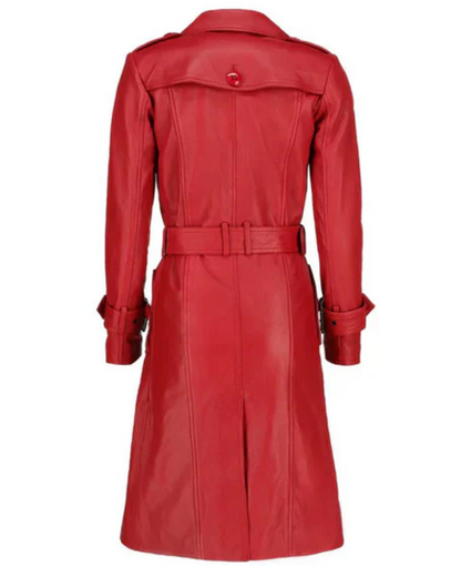 Women's Red Double-Breasted Leather Coat image 1