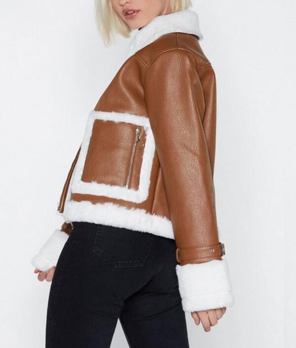 Brown Cropped Womens Aviator Leather Jacket image 2