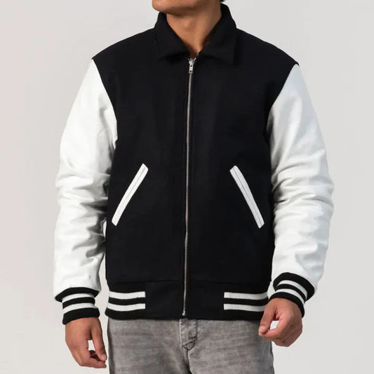 Men's Black and White Letterman Varsity Jacket image 0