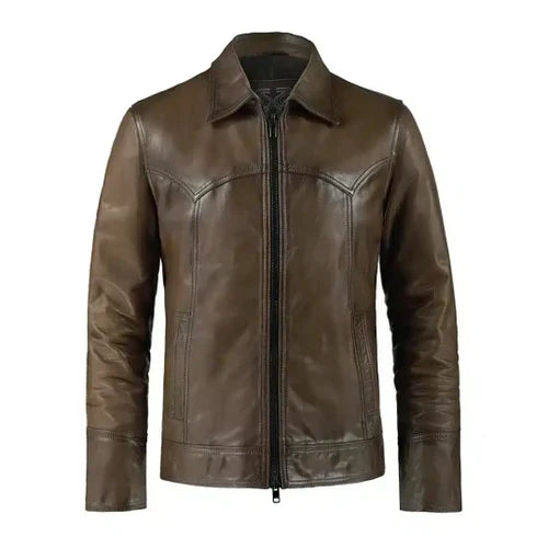Men's Vintage Phonics Brown Leather Jacket image 0