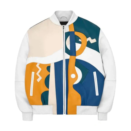 Men's Stylish White Pecaso With Beige Leather Jacket image 0