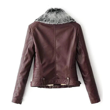 Women's Shearling Faux Fur Quilted Leather Jacket image 1