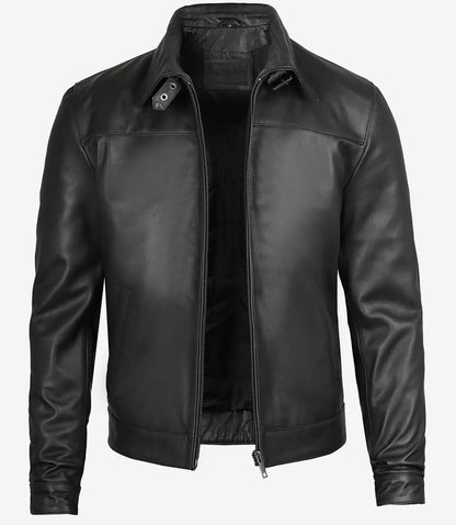 Men's Black Premium Shirt Collar Real Leather Jacket image 1