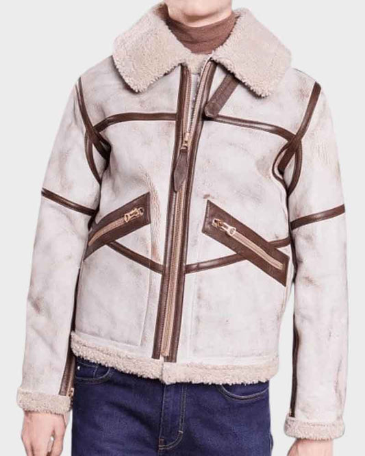 Aviator Style Mens White Waxed Leather Jacket image 0