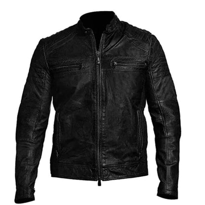 Vintage Cafe Racer Moto Distressed Black Genuine Leather Jacket image 0