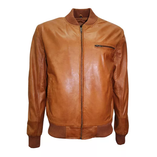 Men Casual Tan Brown Bomber Jacket image 0