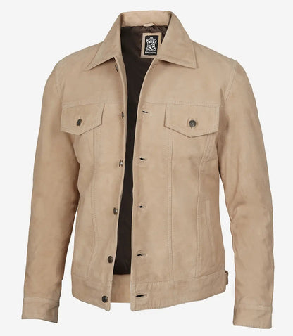 Men's Camel Suede Trucker Jacket image 1