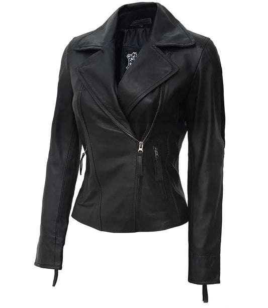 Ramsey Women's Asymmetrical Black Biker Leather Jacket image 0