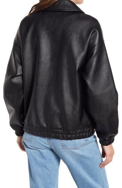 Black Bomber And Biker Leather Jacket Women image 0