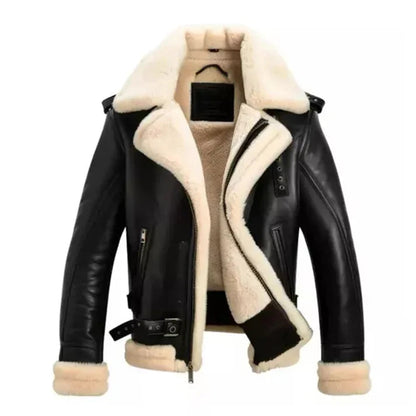Men's Aviator Faux Shearling Black Bomber Leather Jacket image 0