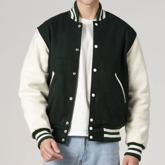 Men's Customizable Dartmouth Green & White All-Wool Varsity Jacket image 0