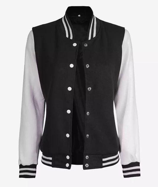 Women's White and Black Varsity Jacket - Baseball Style image 0
