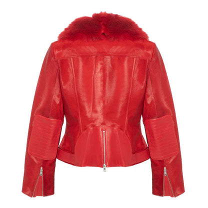 Women's Red Tara Calf Faux Shearling Leather Jacket image 1