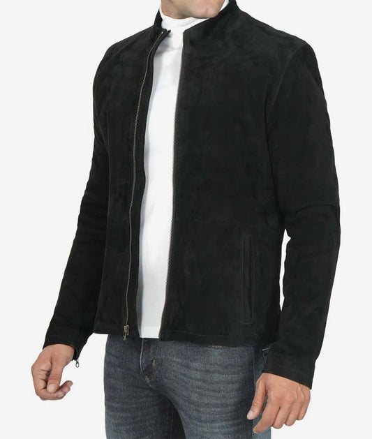 Men's Premium Real Suede Biker Jacket in Black image 0