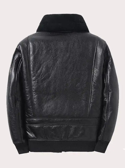 Mens Black Aviator Shearling Sheepskin Bomber Jacket image 1