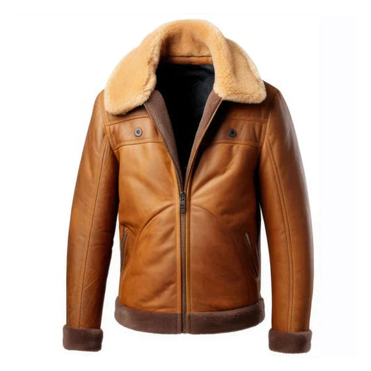 Men's B3 Zipper Faux Shearling Brown Leather Jacket image 0