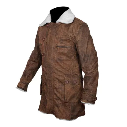 Bane Coat Distressed Brown Genuine Real Leather Jacket Dark Knight Shearling image 1