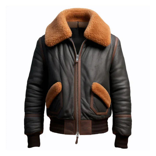 Men's B3 Aviation Brown Faux Shearling Leather Jacket image 0