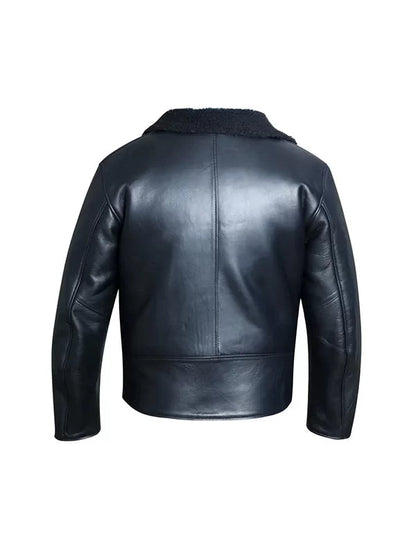 Mens Luxury Shearling Black Leather Jacket image 1