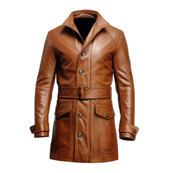 Vintage Big Pockets Brown Long Leather Coat image 0