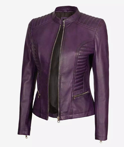 Rachel Women's Purple Slim Fit Moto Leather Jacket image 0