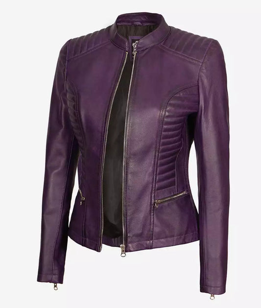 Rachel Women's Purple Slim Fit Moto Leather Jacket image 0