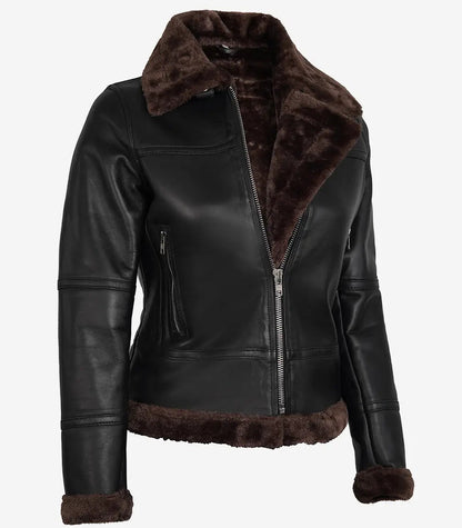 Women's Dark Brown B3 Shearling Bomber Leather Jacket image 1