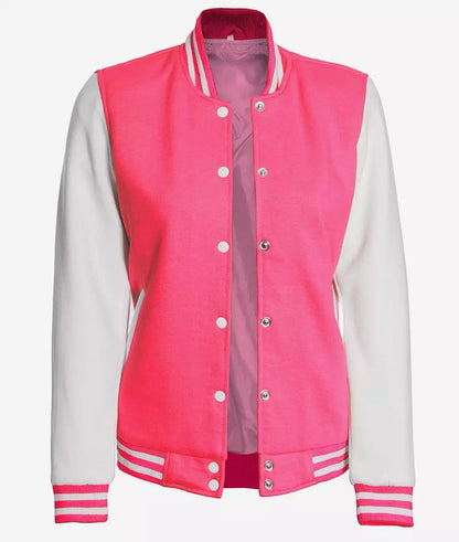 Women's Pink and White Varsity Jacket - Baseball Bomber Style image 0
