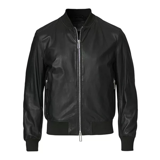 Men’s Black Leather Bomber Jacket image 0