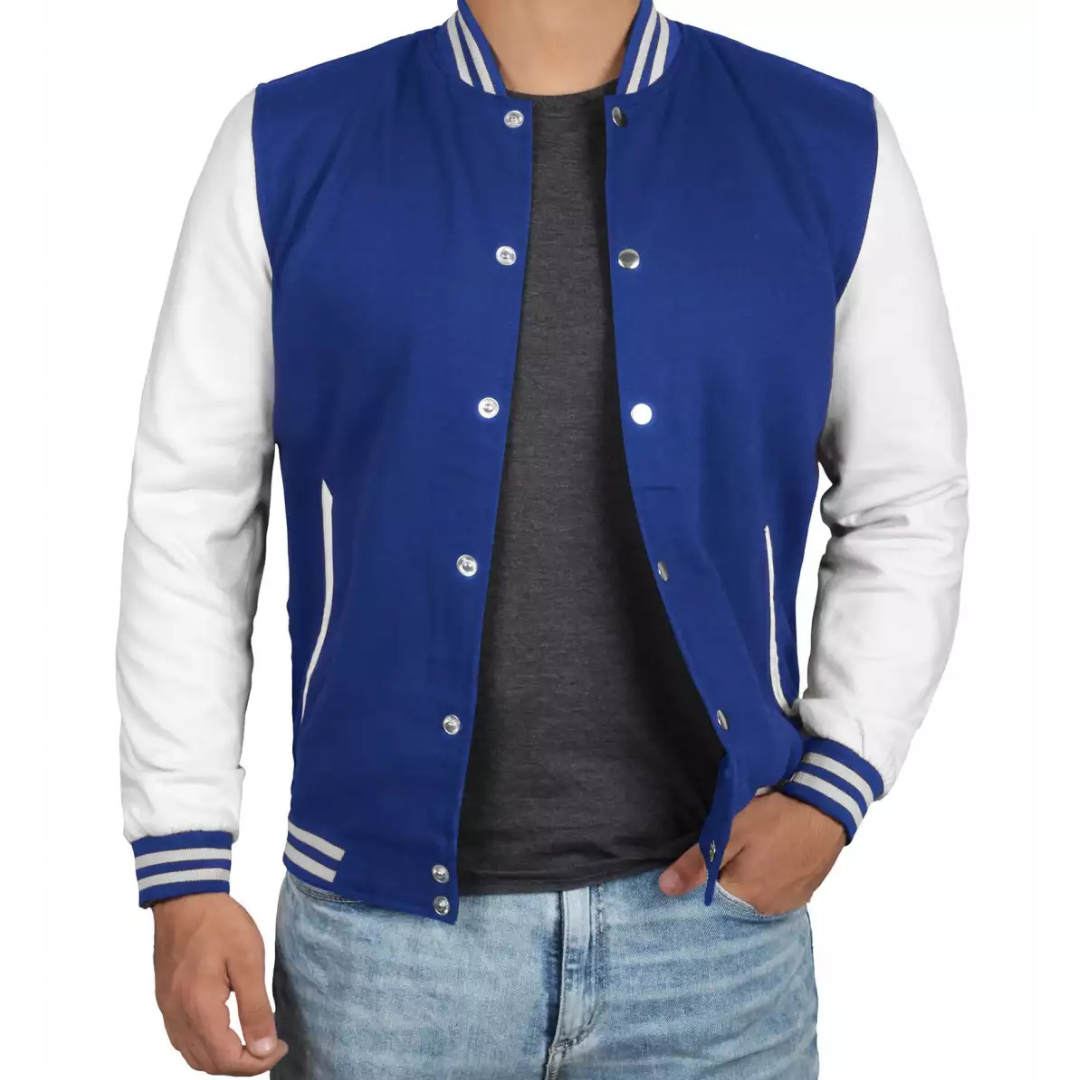 Men's Royal Blue White-Sleeved Varsity Jacket - Baseball Style Jacket image 1
