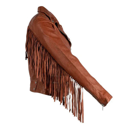 Women’s Tan Brown Burnt Fringe Leather Jacket image 1