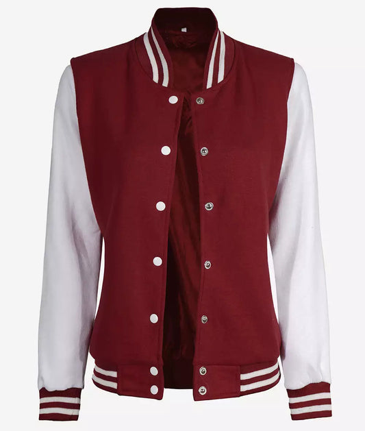 Women's Maroon and White Varsity Jacket - Baseball Style image 0