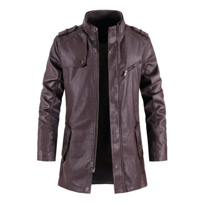 Vintage Casual Wine Stand Collar Leather Biker Coat image 0