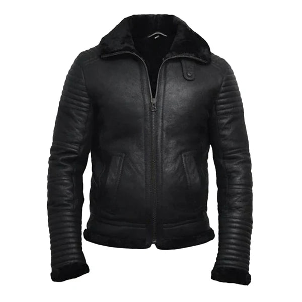 Men's Faux Shearling Flying Black Leather Jacket image 0