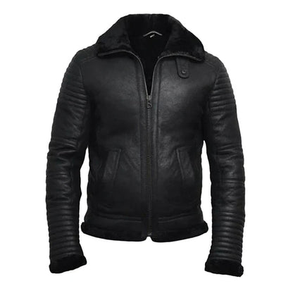 Men's Faux Shearling Flying Black Leather Jacket image 0