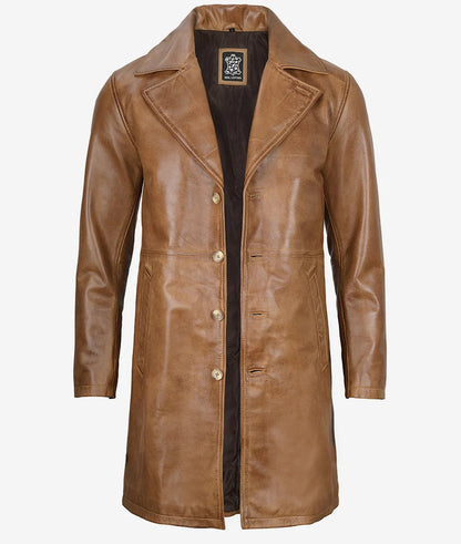 Men's Camel Brown Real Leather Car Coat image 1
