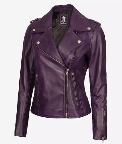 Women's Asymmetrical Purple Lambskin Motorcycle Jacket image 1