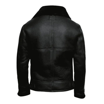 Men's Aviator Faux Shearling Black Bomber Leather Jacket image 1