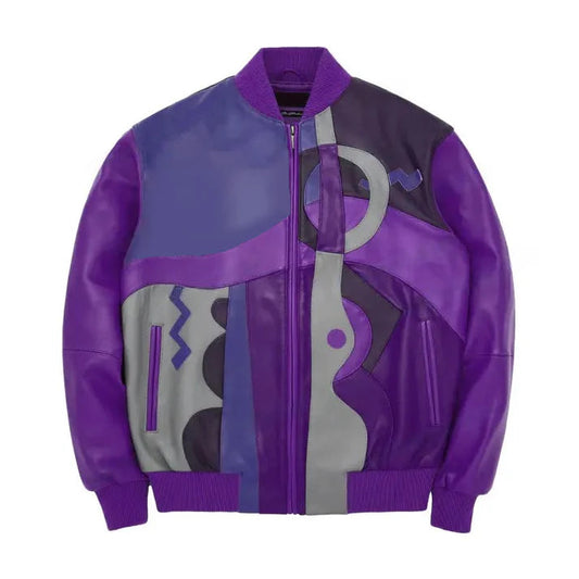 Men's Stylish Purple Pecaso With Navy Leather Jacket image 0