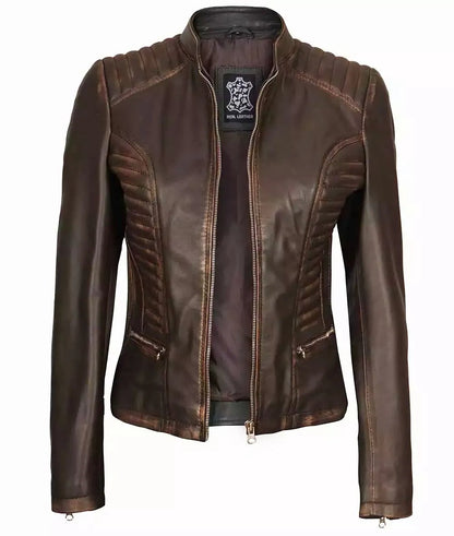 Women's Ruboff Brown Slim Fit Leather Jacket image 1