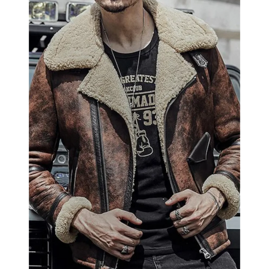 Mens Waxed Brown Flying Aviator Leather Shearling Jacket image 0