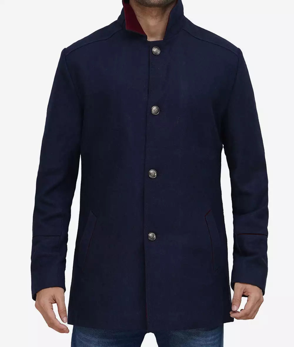 Roy Men's Navy Blue Stylish Fit Wool Car Coat image 1