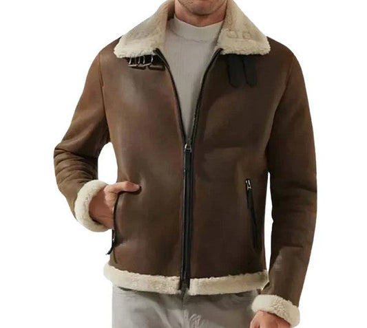 Men's B3 Faux Shearling Brown Leather Jacket image 0