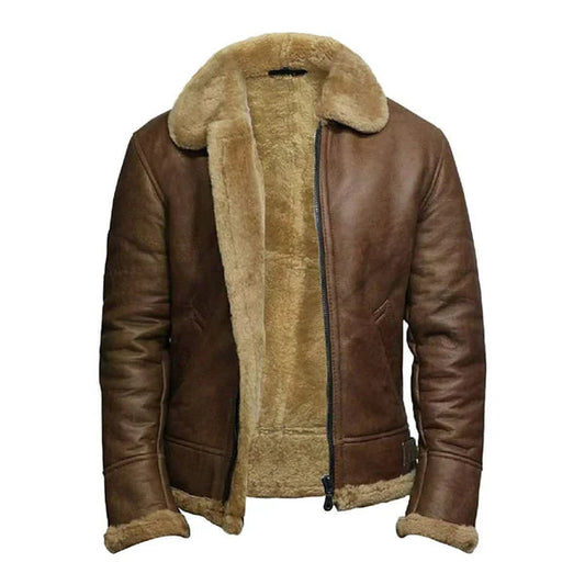 Men's Vintage Faux Shearling Brown Bomber Leather Jacket image 0