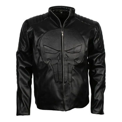 Men's Punisher Skull Biker Leather Jacket image 0