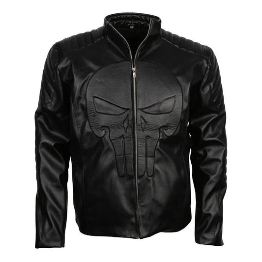Men's Punisher Skull Biker Leather Jacket image 0